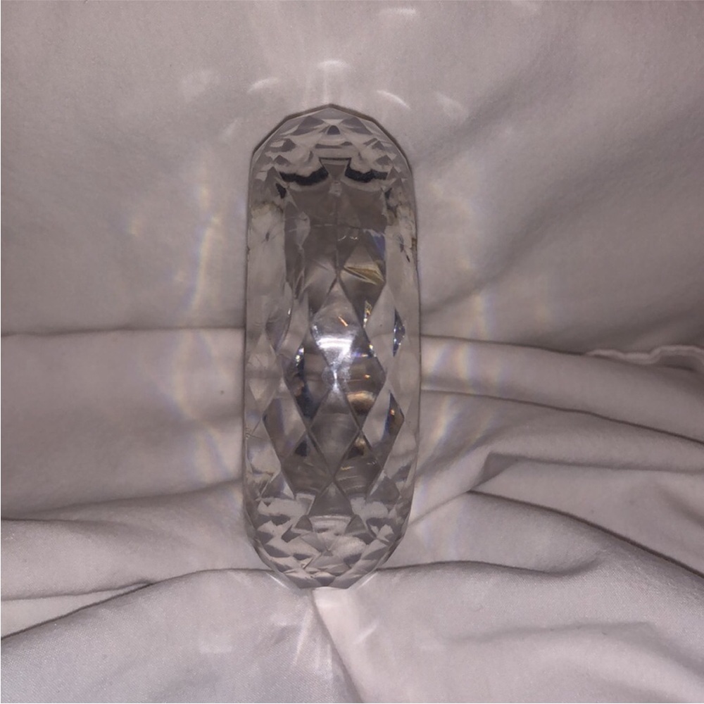 Clear Diamond Cut Bangle Hoop Clear Beads w/ Disco Ball Earring Set